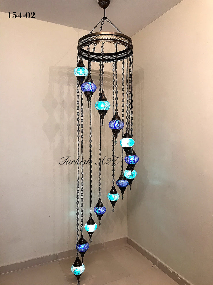 Turkish Mosaic Chandelier with 13  MEDIUM GLOBES, ID:154 - TurkishLights.NET