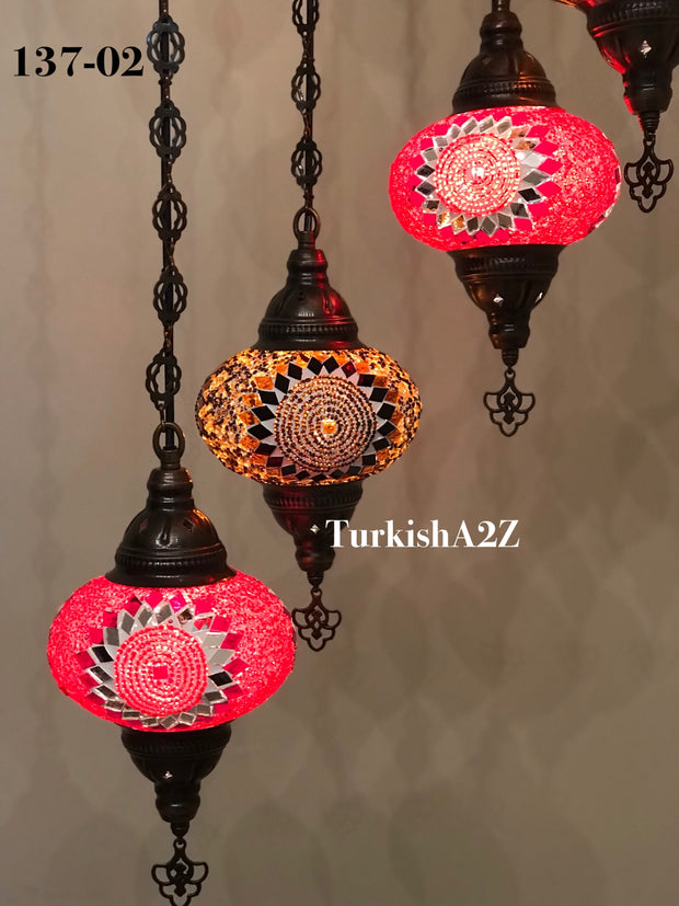 Turkish Mosaic Chandelier with 7 Large- BALL (Swag cable option),ID: 137 - TurkishLights.NET