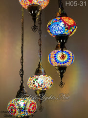 5 (L) BALL TURKISH WATER DROP MOSAIC CHANDELIER WİTH LARGE GLOBES H05-31