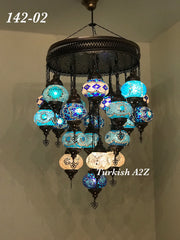 Turkish Mosaic Chandelier With 21 Medium Globes (with remote) ,ID: 142, FREE SHIPPING - TurkishLights.NET