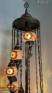 9 BALL TURKISH MOSAIC FLOOR LAMP WITH MEDIUM GLOBES F9-21