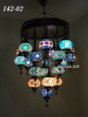 Turkish Mosaic Chandelier With 21 Medium Globes (with remote) ,ID: 142, FREE SHIPPING - TurkishLights.NET