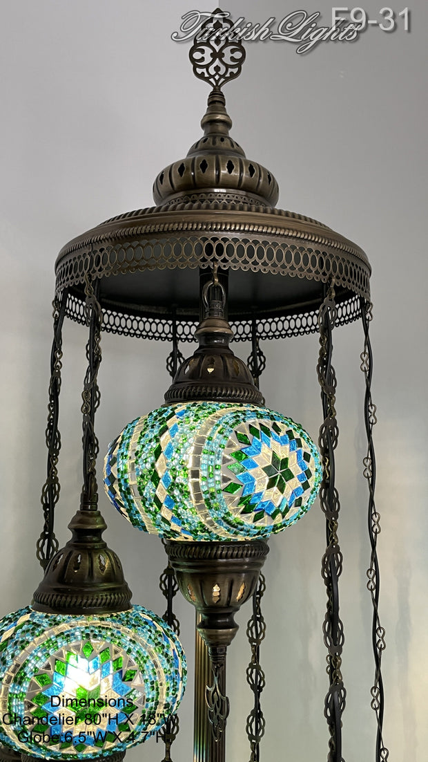 9 BALL TURKISH MOSAIC FLOOR LAMP WITH LARGE GLOBES ID: F9-31
