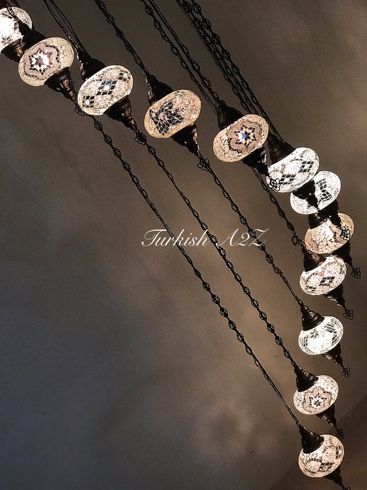Turkish Mosaic Chandelier with 13 Large Globes (water drop model) , ID:152 - TurkishLights.NET