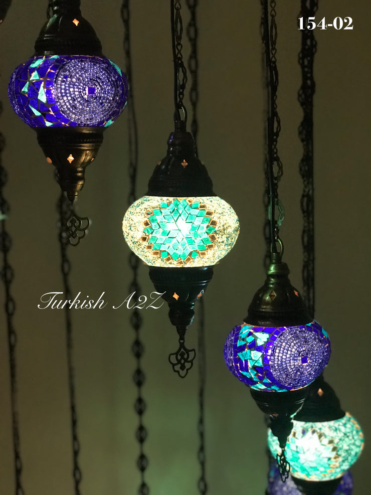 Turkish Mosaic Chandelier with 13  MEDIUM GLOBES, ID:154 - TurkishLights.NET