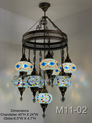 11-BALL TURKISH SULTAN MOSAIC CHANDELIER, LARGE GLOBES ID: M11-02