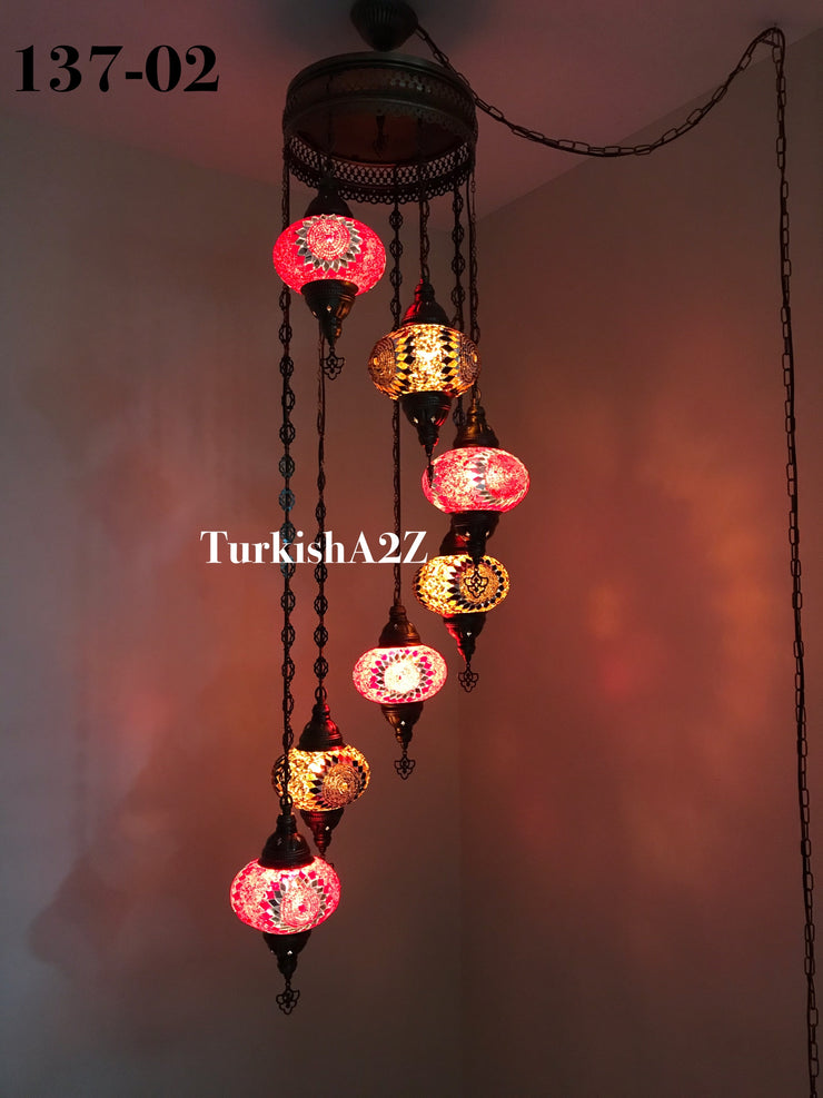 Turkish Mosaic Chandelier with 7 Large- BALL (Swag cable option),ID: 137 - TurkishLights.NET