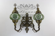 Turkish Mosaic Double Wall Sconce, With Medium Globes, Upward - TurkishLights.NET