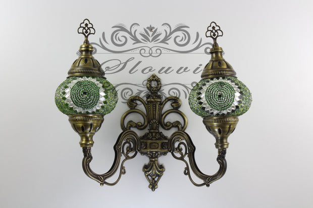 Turkish Mosaic Double Wall Sconce, With Medium Globes, Upward - TurkishLights.NET