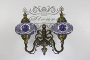 Turkish Mosaic Double Wall Sconce, With Large Globes, Upward - TurkishLights.NET