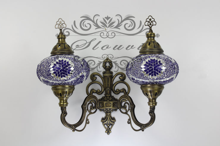 Turkish Mosaic Double Wall Sconce, With Large Globes, Upward - TurkishLights.NET