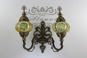 Turkish Mosaic Double Wall Sconce, With Medium Globes, Upward - TurkishLights.NET