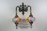 Turkish Mosaic Double Wall Sconce, With Large Globes - TurkishLights.NET