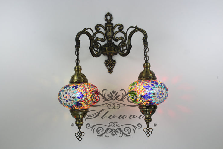 Turkish Mosaic Double Wall Sconce, With Large Globes - TurkishLights.NET