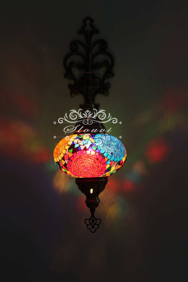 Turkish Mosaic  Wall Sconce, With Large Globe - TurkishLights.NET