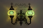 Turkish Mosaic Double Wall Sconce, With Medium Globes, Upward - TurkishLights.NET