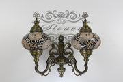 Turkish Mosaic Double Wall Sconce, With Large Globes, Upward - TurkishLights.NET