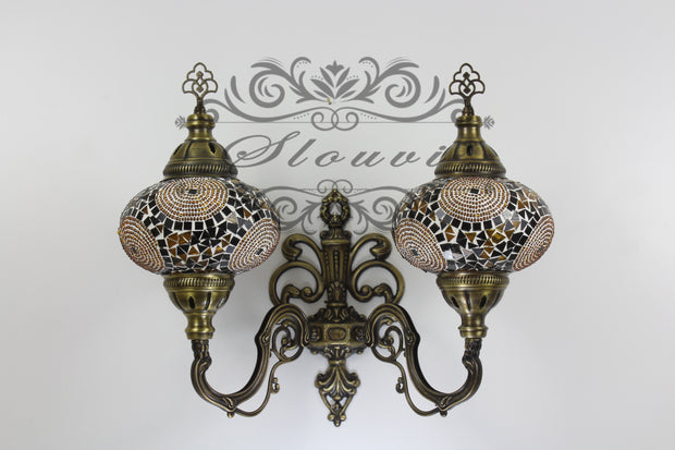 Turkish Mosaic Double Wall Sconce, With Large Globes, Upward - TurkishLights.NET