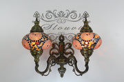 Turkish Mosaic Double Wall Sconce, With Large Globes, Upward - TurkishLights.NET