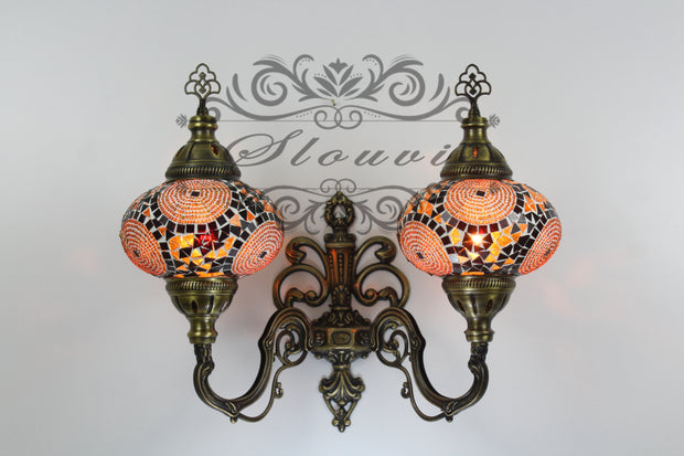 Turkish Mosaic Double Wall Sconce, With Large Globes, Upward - TurkishLights.NET