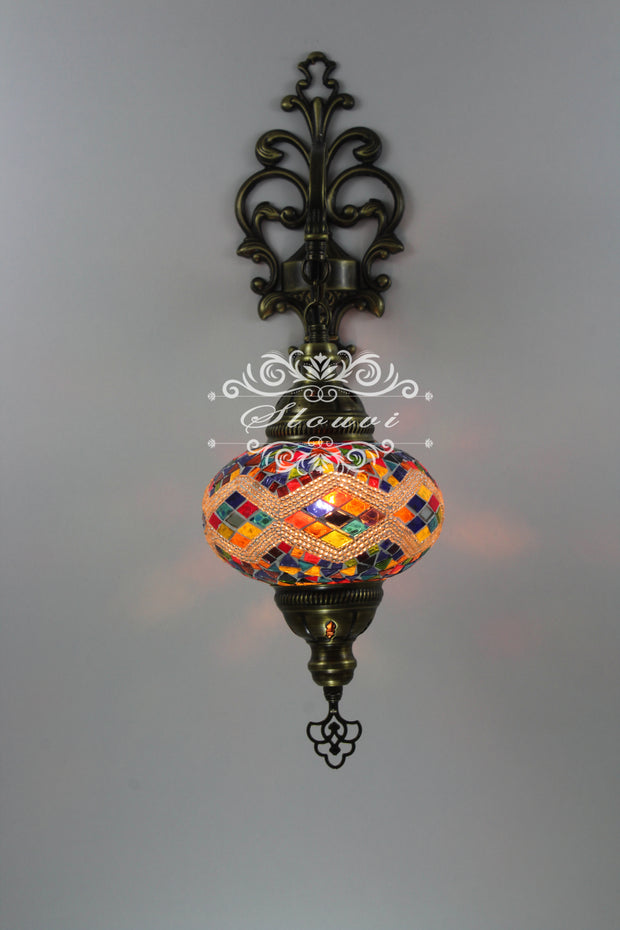 Turkish Mosaic  Wall Sconce, With Large Globe - TurkishLights.NET