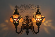 Turkish Mosaic Double Wall Sconce, With Large Globes, Upward - TurkishLights.NET