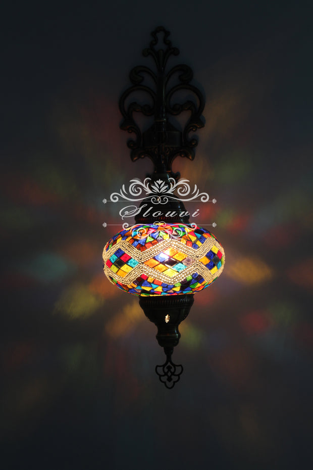 Turkish Mosaic  Wall Sconce, With Large Globe - TurkishLights.NET