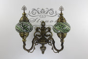 Turkish Mosaic Double Wall Sconce, With Medium Globes, Upward - TurkishLights.NET