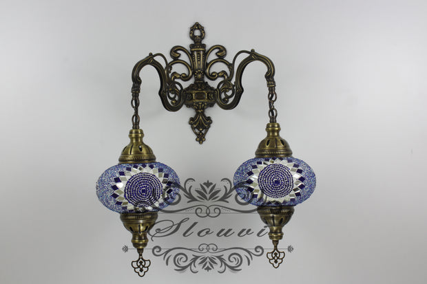 Turkish Mosaic Double Wall Sconce, With Large Globes - TurkishLights.NET