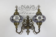 Turkish Mosaic Double Wall Sconce, With Large Globes, Upward - TurkishLights.NET