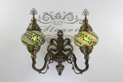 Turkish Mosaic Double Wall Sconce, With Medium Globes, Upward - TurkishLights.NET