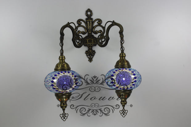 Turkish Mosaic Double Wall Sconce, With Large Globes - TurkishLights.NET