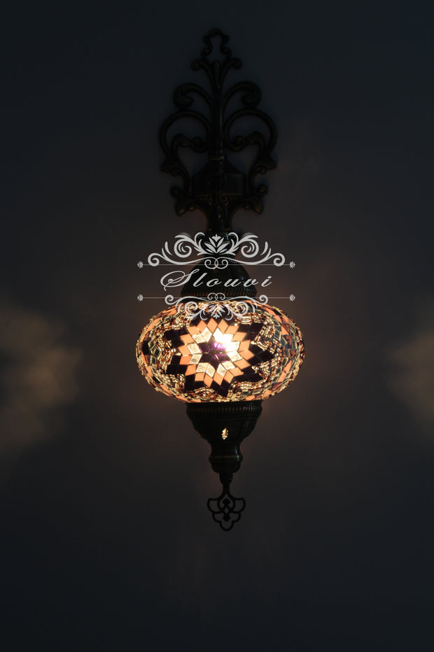 Turkish Mosaic  Wall Sconce, With Large Globe - TurkishLights.NET