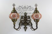 Turkish Mosaic Double Wall Sconce, With Medium Globes, Upward - TurkishLights.NET