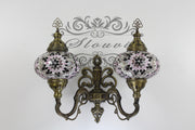 Turkish Mosaic Double Wall Sconce, With Large Globes, Upward - TurkishLights.NET