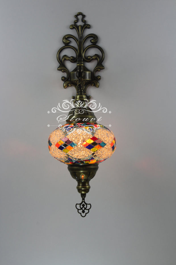 Turkish Mosaic  Wall Sconce, With Large Globe - TurkishLights.NET