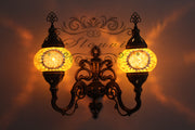 Turkish Mosaic Double Wall Sconce, With Medium Globes, Upward - TurkishLights.NET