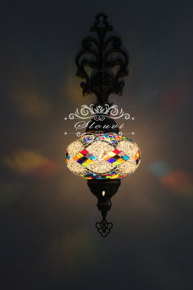 Turkish Mosaic  Wall Sconce, With Large Globe - TurkishLights.NET