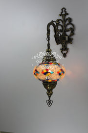 Turkish Mosaic  Wall Sconce, With Large Globe - TurkishLights.NET