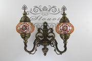 Turkish Mosaic Double Wall Sconce, With Medium Globes, Upward - TurkishLights.NET