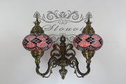 Turkish Mosaic Double Wall Sconce, With Large Globes, Upward - TurkishLights.NET