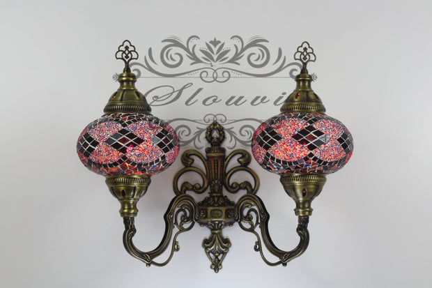 Turkish Mosaic Double Wall Sconce, With Large Globes, Upward - TurkishLights.NET