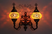 Turkish Mosaic Double Wall Sconce, With Medium Globes, Upward - TurkishLights.NET