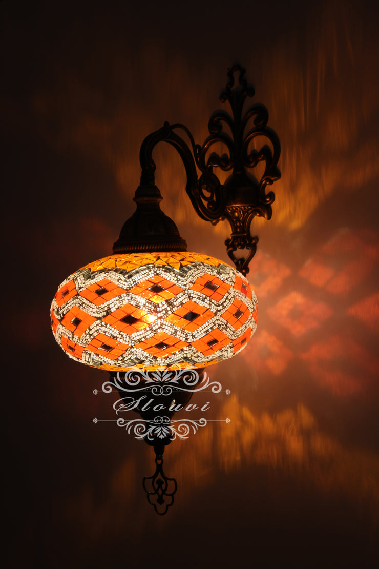 Turkish Mosaic Wall Sconce, With Extra Large Globes - TurkishLights.NET