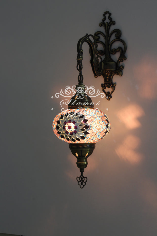 Turkish Mosaic  Wall Sconce, With Large Globe - TurkishLights.NET