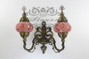 Turkish Mosaic Double Wall Sconce, With Medium Globes, Upward - TurkishLights.NET