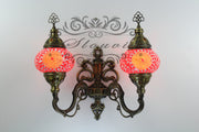 Turkish Mosaic Double Wall Sconce, With Medium Globes, Upward - TurkishLights.NET