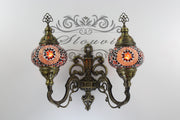 Turkish Mosaic Double Wall Sconce, With Medium Globes, Upward - TurkishLights.NET