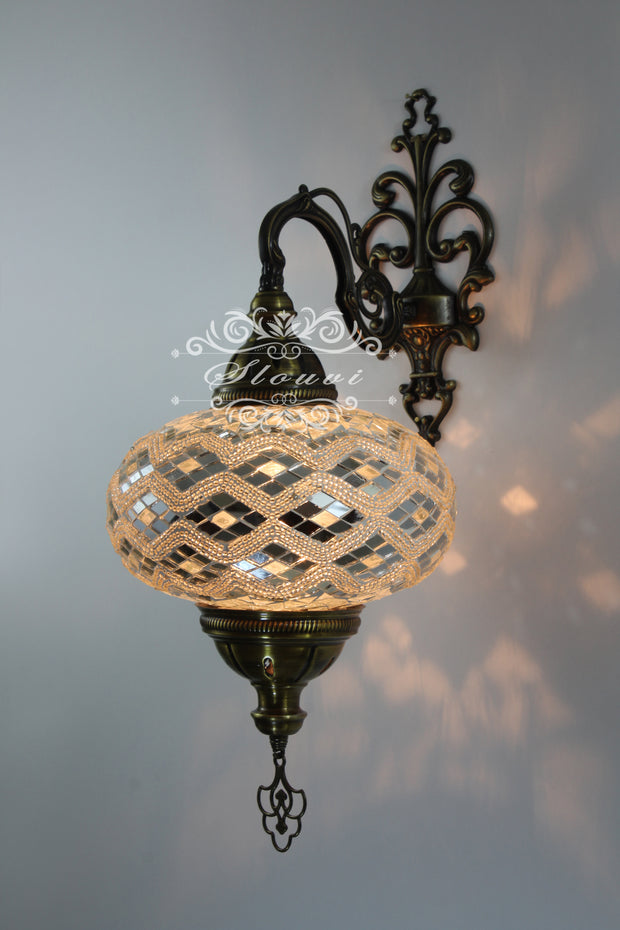 Turkish Mosaic Wall Sconce, With Extra Large Globes - TurkishLights.NET