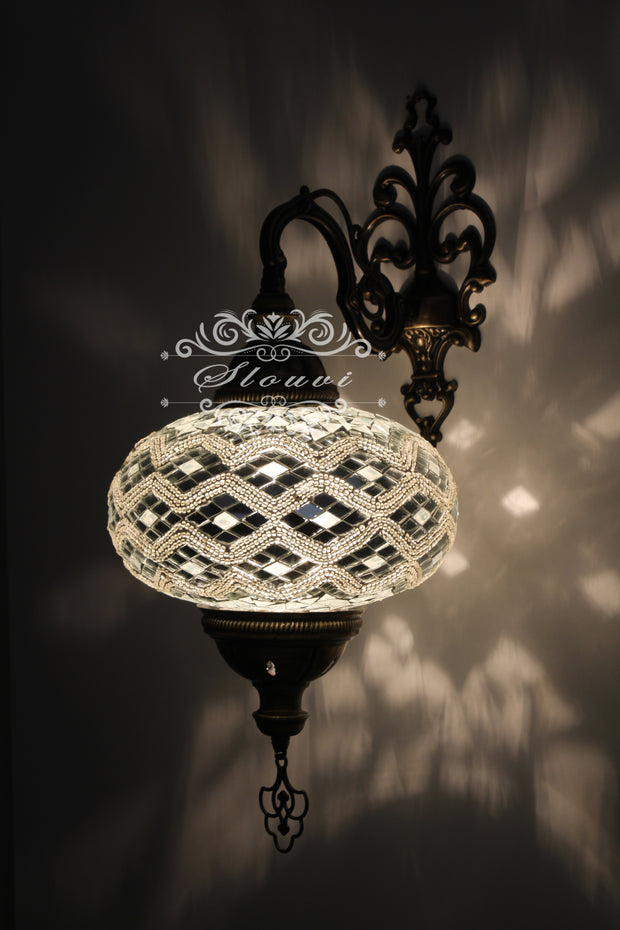 Turkish Mosaic Wall Sconce, With Extra Large Globes - TurkishLights.NET